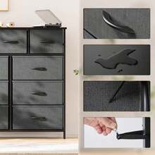 Fabric Storage Dresser With 9 Drawers, Steel Frame And Wooden Top For Bedroom, Closet And Entryway - Grey - View 10