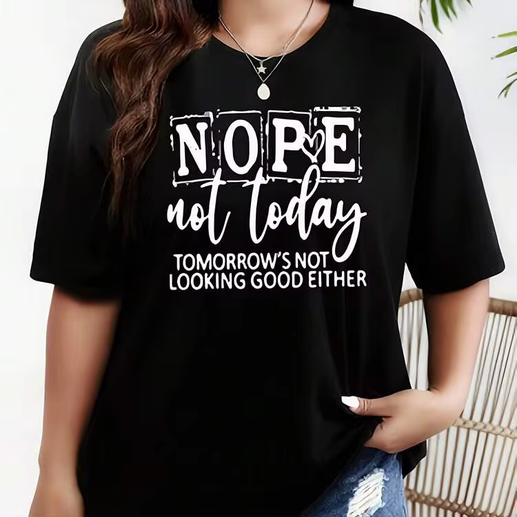 Women's Plus Size Black Oversized T-Shirt - Short Sleeve, Crew Neck, Comfortable And Stretchy, Opaque Fabric And Loose Fit For Spring/Summer, Casual Wear, Machine Washable (Curve-Friendly) - A Layering Essential For All Seasons - Black - View 1