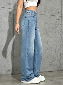 Pantalones vaqueros anchos sueltos y versátiles de mujer con diseño de bolsillos - 2022 - Ver 4