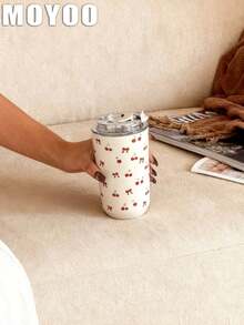 1pc 280ml-380ml Cherry Tulip Themed Double-Wall Stainless Steel Insulated Tumbler, Cup, Water Bottle, Mug, Travel Mug, Coffee Cup, Car Cup, Hot & Cold Use, Suitable For Gym, Office, Kitchen, Home, Outdoor, Restaurant, School, Travel, Holiday Gift, Graduation, Back To School, Valentine's Day, Anniversary, Mother's Day - Multicolor - View 8