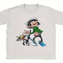 Camiseta de hombre original con Gaston Lagaffe y Gomer Goof, cuello redondo y mangas cortas - Blanco - Ver 2