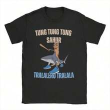 Tung Tung Tung X Tralalero Tralala Men Women Shirt Italian Brainrot Novelty Tee Shirt-Shirt Cotton Clothes - Negro - Ver 6