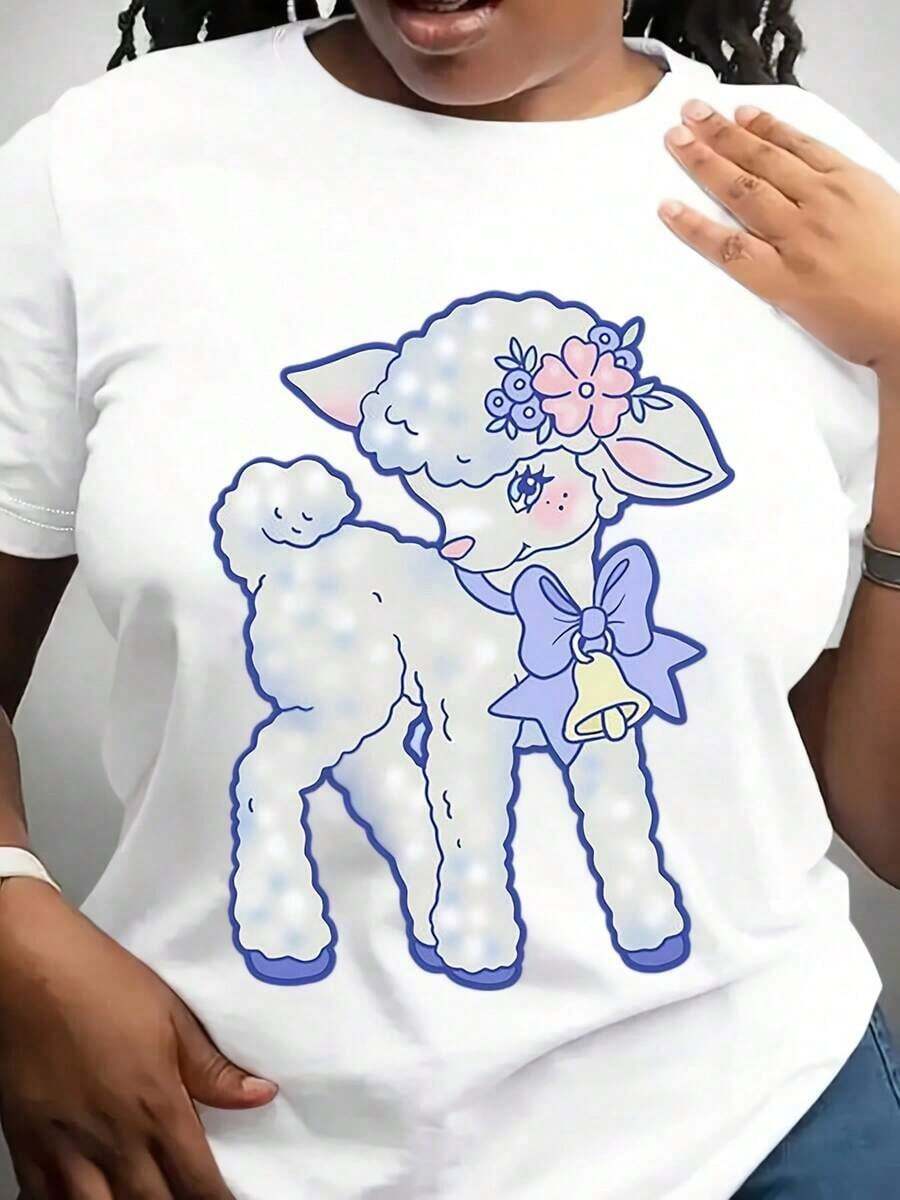 Kawaii Lamb T-Shirt, Baby Lamb T-Shirt, Farm T-Shirt, 4H Lamb T-Shirt, Pastel Gothic Aesthetic T-Shirt, Kitschy Lamb, Mid-Century Anthropomorphic - 白色 - 查看 1