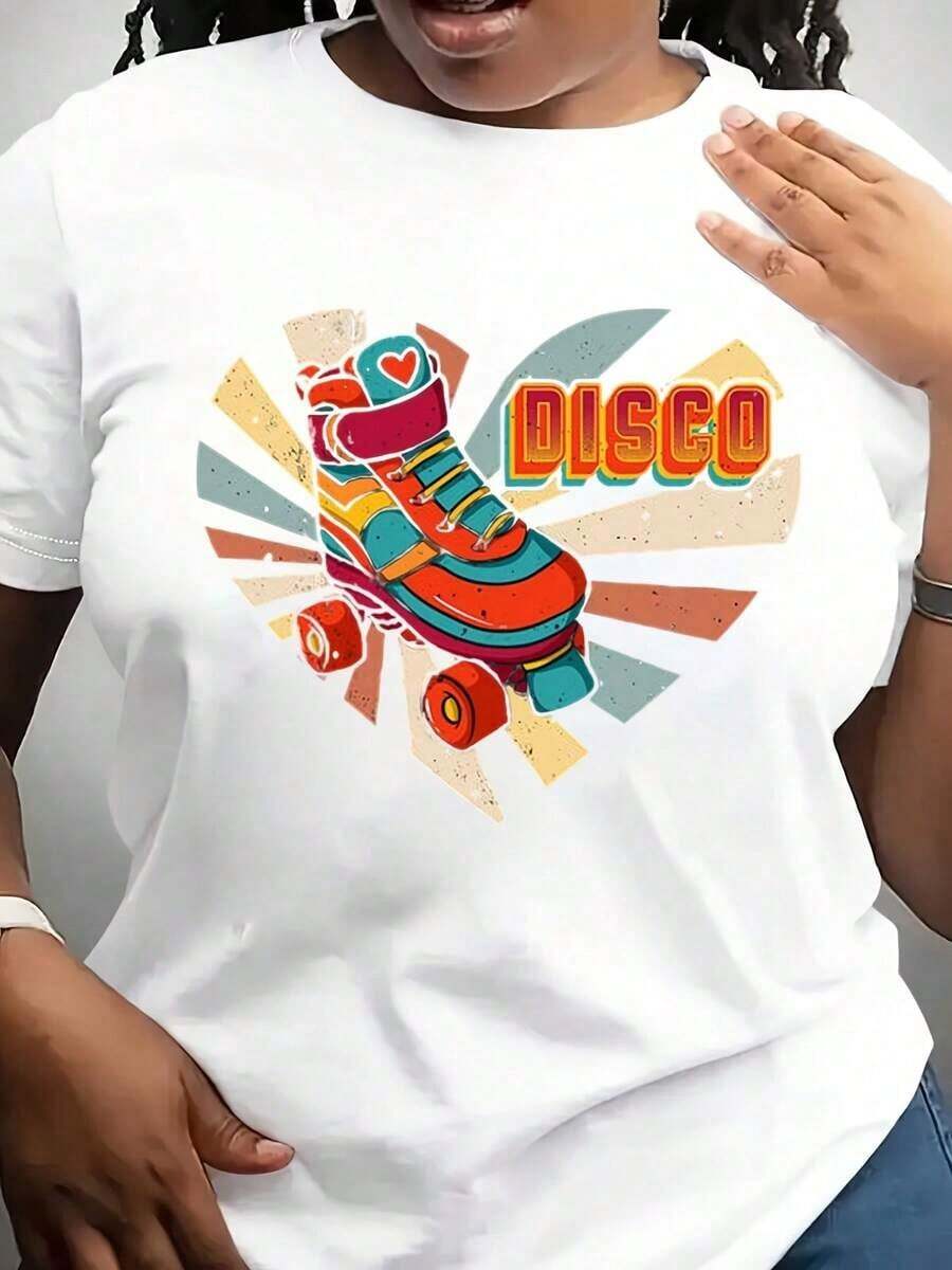 Disco Skating T-Shirt, Roller Skating Gift For Girls And Boys Skaters, Funny Roller Skating T-Shirt For Men And Women, Cute Disco Skating Party T-Shirt - 白色 - 查看 1