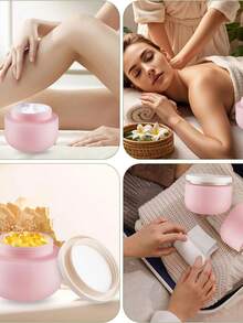 4个/1个 250毫升粉色塑料圆形化妆品容器，带盖，宽口软陶罐，适用于乳液、护手霜、药膏、化妆品、身体乳、水钻、旅行化妆品小样收纳，带拉环，可重复填充，旅行配件（粉色） - 粉紅色乳霜盒 - 查看 3