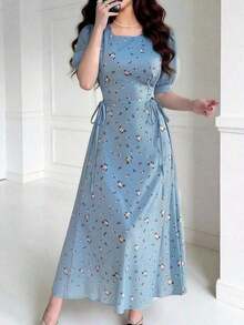 YHHFeyla Nuevo vestido elegante con cintura ceñida y estampado floral diminuto al estilo francésYHH - Azul - Ver 8