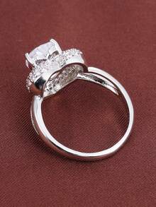 1pc Elegant Double-Layer Heart Design Cubic Zirconia Inlaid Women's Ring, Holiday Gift - Multicolor - View 5
