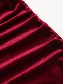YHHSweetra Vestido casual de vacaciones de unicolor con tirantes de espagueti, fruncido y ajustado, para fiestas de Año Nuevo y vacaciones, vestido largo de terciopelo burdeos para mujerYHH - Rojo - Ver 11