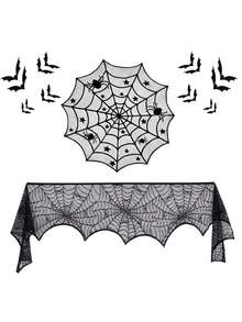 Halloween Spider Web Placemat Decor, Black Lace Polyester Placemat, Halloween Round Placemat, Black Spider Tabletop Decor Napkin, Perfect For Halloween Holiday Party Table Decor And Halloween Theme Birthday Party Decor, Table Decor, Placemat Decor - Multicolor - View 4