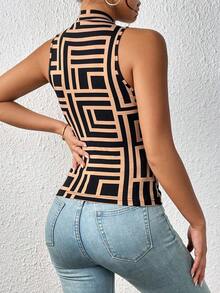 Top tank con estampado geométrico de cuello alto - Multicolor - Ver 5