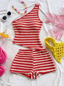 conjunto de verano para mujer, conjunto de vacaciones, conjunto de 2 piezas para uso diario, conjunto de vacaciones en la isla, bohemio, boho, floral romántico, vacaciones, floral - Rojo y blanco - Ver 1