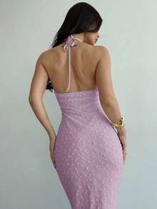 YHHFirerie Vestido de fiesta elegante con cuello drapeado sin mangas, ajustado y fruncido, con tela de textura color albaricoque, estilizante y favorecedora, apto para vacaciones, regreso a clases, citas, vestidos bohemios mini para mujeres, estilo hada, elegante, sexy, sofisticado y romántico, diseño nuevo, perfecto para bodas de verano, festivales de música, fiestas, uso diario, vacaciones, vestido midi con tirantes finos, espalda descubierta y tirantes de amarre con textura. YHH - Púrpura malva - Ver 9