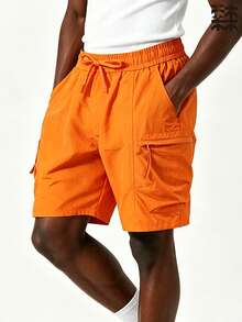 mulinsen Pantalones cortos de hombre de varios bolsillos en color caqui, estilo casual y suelto para deportes al aire libre y senderismo, con cintura elástica y detalles de estilo urbano, para verano - Naranja - Ver 2