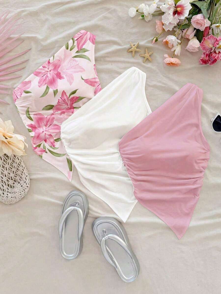 Set de 3 blusas casuales con estampado floral, adecuadas para el verano - Multicolor 8 - Ver 1