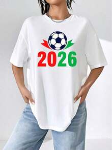 Made From 100% Pure Cotton, Breathable And Comfortable, It's An Ideal Choice For Modern Football Fans. The Football-Themed Pattern And The Number 2026 Symbolize A Passion For The Sport. The Classic And Simple Crew Neck Design Is Easy To Match And Suitable For All Body Types; Unisex For Men And Women. - 白色 - 查看 8