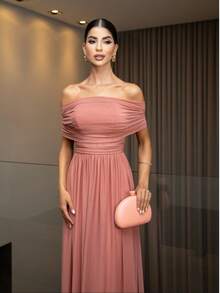 Long Dress With Cape For Wedding, Evening, Or Graduation. - Rusty Rose - View 3