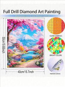 日本雪景樱花春日风景DIY钻石画套装 - 钻石艺术马赛克工艺品，温馨治愈系设计，沉浸式手工减压，家居装饰艺术DIY工艺爱好者的节日惊喜礼物 - 圓鑽 - 查看 10
