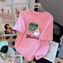 Camiseta con estampado de camisa casual para mujer, manga corta y cuello redondo, moda urbana local de primavera/verano camiseta unisex. 4H38 - Verde Oscuro - Ver 5