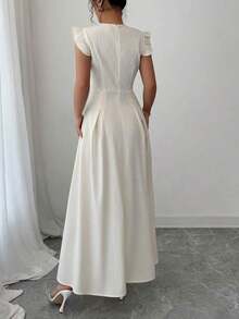 YHHElenzga Vestido largo elegante de mujer con volantes en el bajo y cintura ajustada, para el veranoYHH - Albaricoque - Ver 2