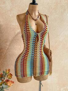 Vestido mini casual para vacaciones, boda en la playa, graduación, brunch, Día de San Patricio, vacaciones de primavera, Pascua, festival de música, elegante bohemio, tropical elegante sin tirantes, hombros descubiertos, espalda descubierta para of - Multicolor 4 - Ver 6