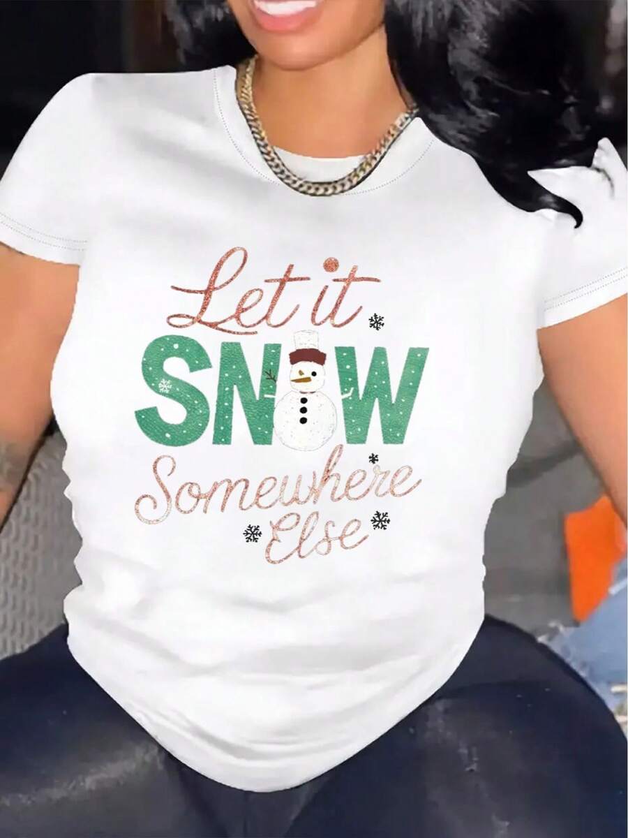 Women's Christmas T-Shirt, Comfortable Round Neck, Short Sleeve Soft And Breathable Cotton, Casual Summer And Spring Clothing, Urban Fashion - 白色的 - 查看 1