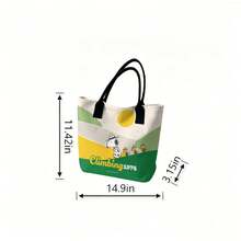 Miniso Peanuts Snoopy Climbing 1974 Canvas Tote Bag, Retro Color Block Shoulder Bag For Daily Use - Pink - View 6