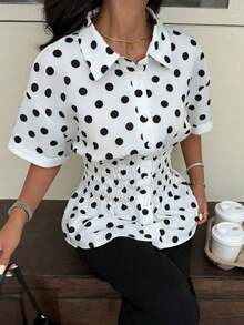 Blusa con cintura ceñida con estampado de lunares para mujer, nueva colección primavera/verano - Blanco - Ver 6