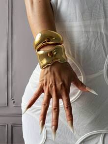 Set de 3 brazaletes únicos, brazaletes anchos de color dorado, brazaletes de estilo elegante y lujoso para mujeres - Amarillo Oro - Ver 8
