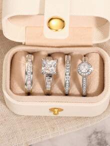 4pcs Cubic Zirconia Stone Ring Set With Gift Box, Suitable For Women, Applicable For Wedding, Engagement, Anniversary Party, Jewelry Valentine's Day Gift - 1# - View 3