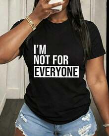 Women's Short Sleeve Slogan Print T-Shirt, Graphic Tees With The Phrase "I'M NOT FOR EVERYONE", Women's Tops, Women's Printed Crew Neck Short Sleeve T-Shirt - Casual Daily Wear, Sport And Fitness, For All Seasons (Perfect For Valentine's Day) Soft - 黑色 - 查看 6