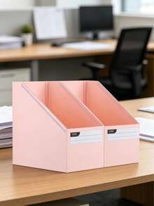 Multi-Color File Storage Box, Large Capacity Desktop File Rack, Minimalist Style File Stand With Label Slots, Sturdy And Durable Space-Saving Organizer - Single Piece - View 3