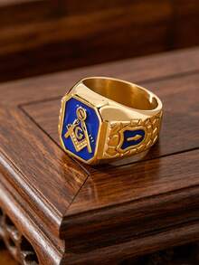 MONALLY 18K Gold Plated Stainless Steel Retro Hip Hop Letter Ring, Men's Jewelry, Birthday Anniversary Gift, Daily Wear - Multicolor - View 9