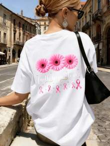 Camiseta deportiva casual para mujer con doble estampado delante y detrás, camiseta rosa con estampado de cinta floral moderna y fácil de usar para actividades diarias de ocio y para ir al trabajo, material puro, tejido cómodo, adecuada para todas las estaciones - Blanco - Ver 6
