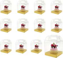 JUOXIERN 4 Inch Single Cupcake Boxes Individual Jumbo Cupcake Carrier (48, Gold) - ColorC - View 1