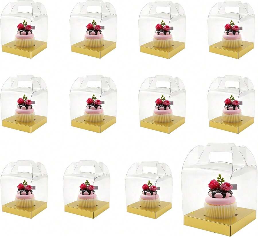 JUOXIERN 4 Inch Single Cupcake Boxes Individual Jumbo Cupcake Carrier (48, Gold) - ColorC - View 1