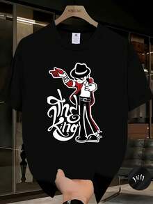 Camiseta de manga corta con diseño de dibujos animados de , el Rey del Pop, para hombre, de corte holgado y cuello redondo, ideal para el verano. Una camiseta de manga corta adecuada para el hogar, el uso diario, fiestas y viajes, perfecta como regalo para amigos o familiares. - Negro - Ver 6