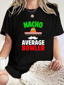 VintageCamiseta Gráfica De Algodón Al 100% Nacho Average Bowler Cinco De Mayo Bowling Mexican Party - Perfecta Para Uso Diario, Senderismo Y ViajesGraphic Tee - Negro - Ver 1