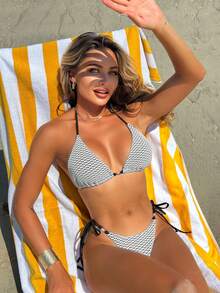 Nuevo bikini de dos piezas sexy de punto calado. - Negro - Ver 1