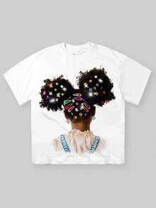 Camiseta oversize estilo callejero americano Y2K - estampado de boca hip-hop, corte holgado, cuello redondo, mangas cortas, tela ligeramente elástica adecuada para el verano y para usar durante todo el año, top casual lavable a máquina, perfecta para crear looks urbanos y en capas. - Blanco - Ver 8