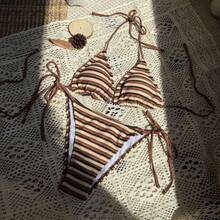 New Two-Piece Bikini In Striped Fabric, Cool And Sexy. - 咖啡色 - 查看 12