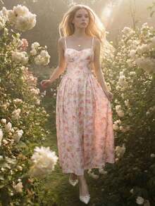 Vestido de verano casual con tirantes finos y estampado floral de margaritas en color amarillo para primavera y verano - Rosa - Ver 5