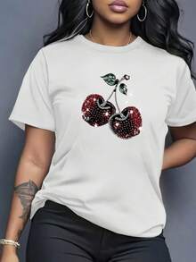 Camiseta de mujer con estampado exquisito - Ropa de verano para mujer, estampado de moda, transpirable y cómoda, camiseta de mujer de cuello redondo, tela suave, para uso diario en otoño y verano y deportes al aire libre, ropa de mujer casual y elegante - Blanco - Ver 1