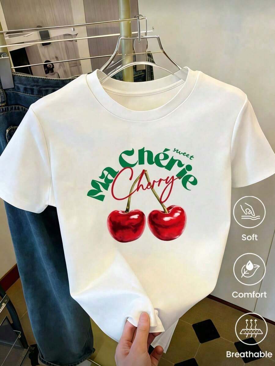 Short-Sleeved T-Shirt For Spring/Summer 2026, Made In Mexico, 180 Grams. Cartoon Print, Couple Design, Suitable For Indoor Or Outdoor Wear. Crew Neck, Unisex, Ideal For Office And Leisure. One-Pack. - 白色的 - 查看 1