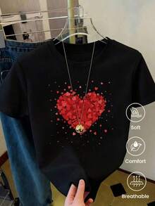 Camiseta de cuello redondo y mangas cortas de ropa fashion, fabricada en México, para la temporada primavera-verano 2025. Con estampado de dibujos animados, es un modelo de pareja, apta para usar tanto por dentro como por fuera, ideal para oficina y estilo casual, diseñada para hombres y mujeres, en unidad individual. - Negro - Ver 5