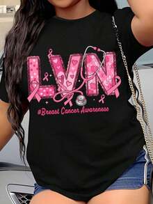 Women's Breast Cancer Awareness T-Shirt, Pink Ribbon And Stethoscope Design For Nurses, Healthcare Professionals And Supporters - màu đen - Xem 7