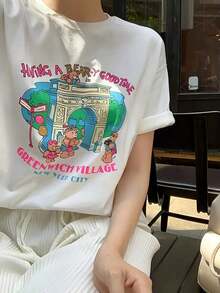 Camiseta de manga corta  , moderna y versátil, con estampado de anime de dibujos animados Elección perfecta de regalo de cumpleaños o festividad para amigos, familiares, novio o novia playeras de mujer - Estilo - Ver 3