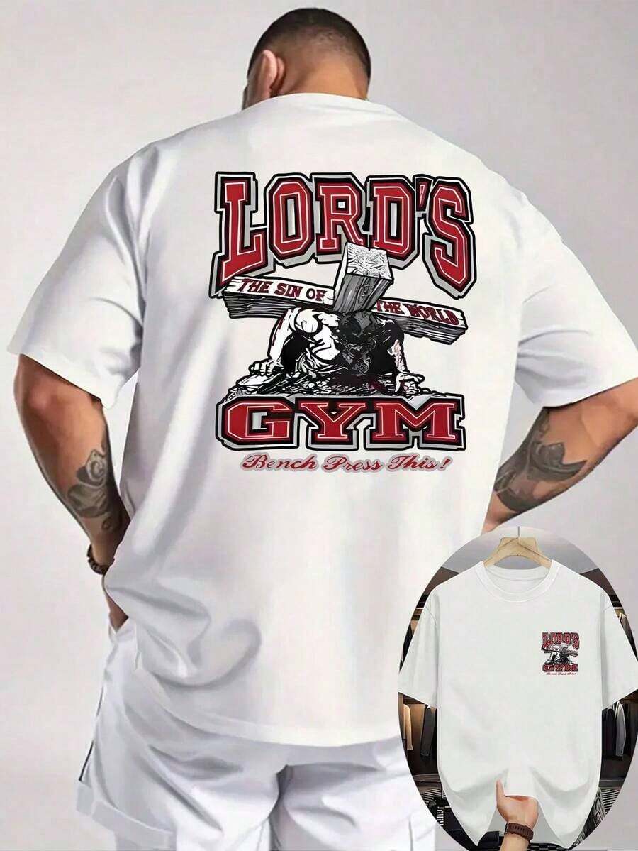 Regalo [Camiseta Deportiva] Nueva Camiseta Casual de Verano para Hombre de Manga Corta con Cuello Redondo Acanalado, Estampado Frontal y Trasero, Tejido de Punto, Transpirable y Cómoda, Camiseta Estampada de Verano para Hombre para Actividades al Aire Libre, Camiseta Relajada de Talla Grande, Suave - Blanco - Ver 1