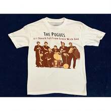 Camiseta de la gira vintage de 1988 de The Pogues - Con gráficos de miembros de la banda - Cuello redondo - Unisex - Mercancía de punk rock irlandés, adecuada para conciertos y uso diario - VN2637, Ro - Blanco - Ver 2