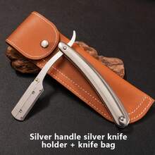 Folding Knife Holder, Eyebrow Trimmer Stand, Vintage Folding Straight Razor For Barbershop, Men's Manual Shaving Razor With Gold Tone, Including Storage Bag - Multicolor - View 2