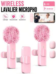 Micrófono de solapa inalámbrico, grabación de un solo botón, diseño con clip, interfaz USB Tipo-C, captación omnidireccional, adecuado para transmisión en vivo, podcasting, vlogging, entrevistas, grabación de campo (rosa), audio plug and play de una tecla adecuado para teléfonos inteligentes/tabletas/portátiles - Ver 1